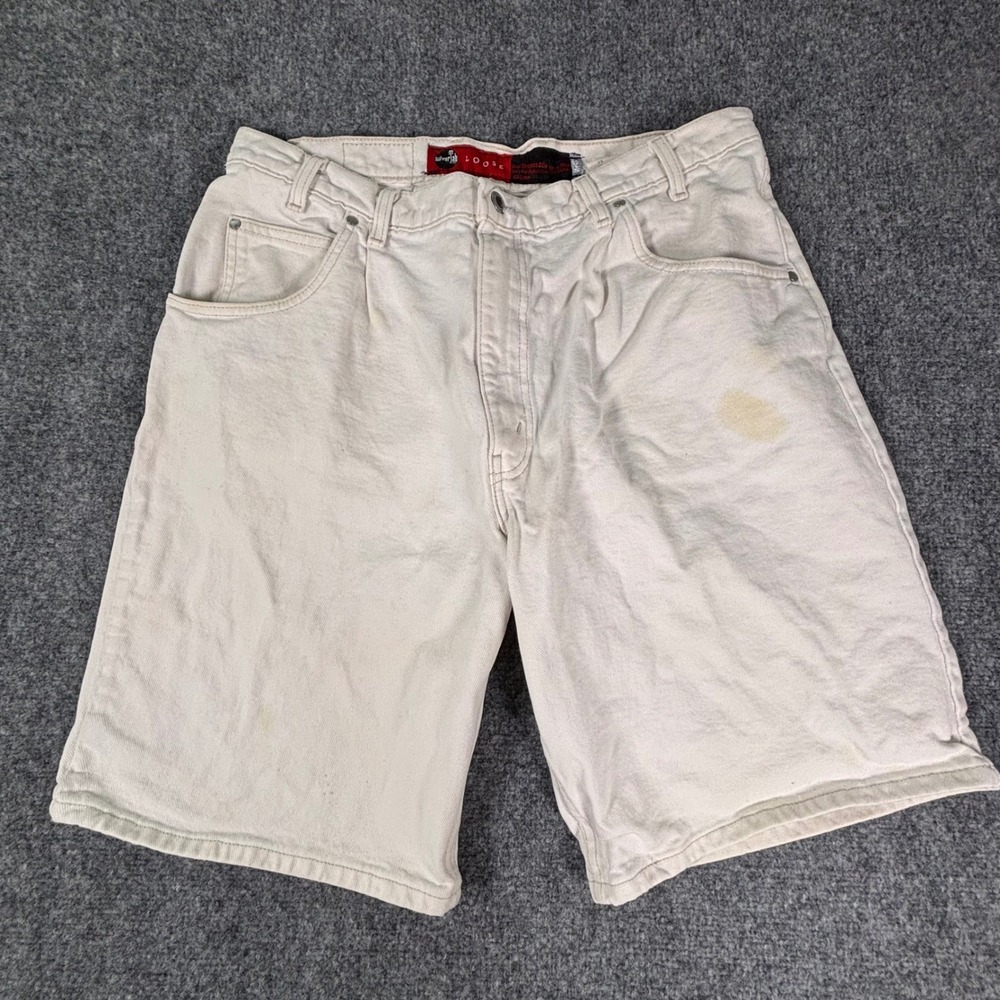 Vintage Levis SilverTab 90s Loose Fit Denim Jean Shorts White Mens 38 *Flaws